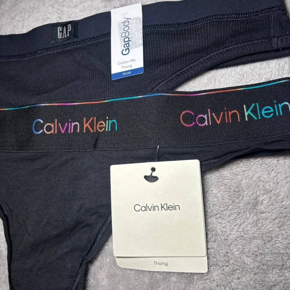 Calvin Klein Rainbow Logo & GapBody Cotton Rib Thong Underwear Bundle Black S